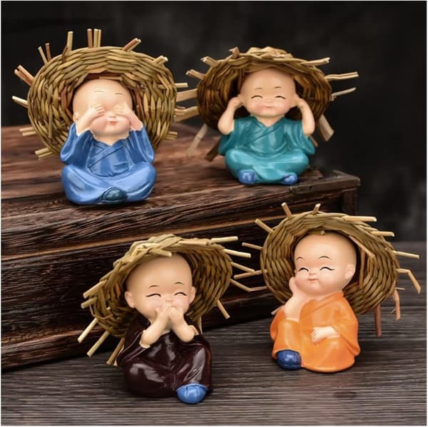 Hjemmedekoration Statue 4 Mini Siddende Lykke Buddha Ornamenter Hjem