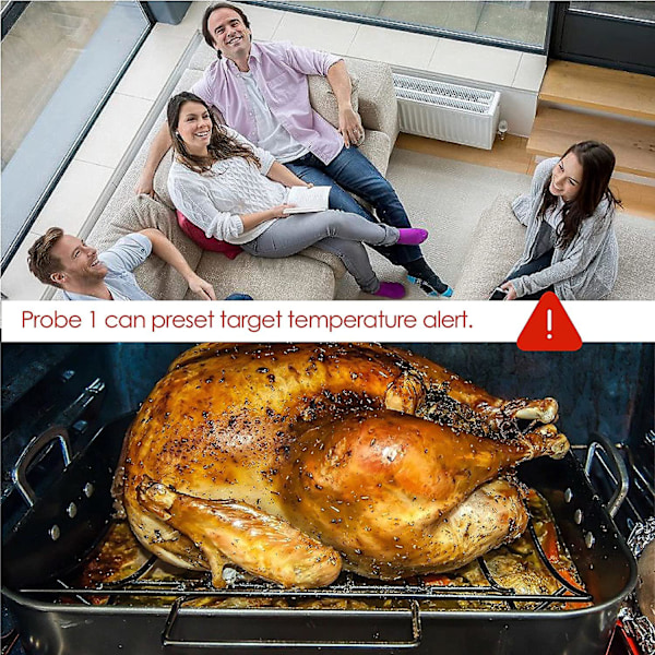 Trådlös digital kötttermometer kökstimer med två sonder matlagnings termometer för nötkött rökare grill BBQ svart