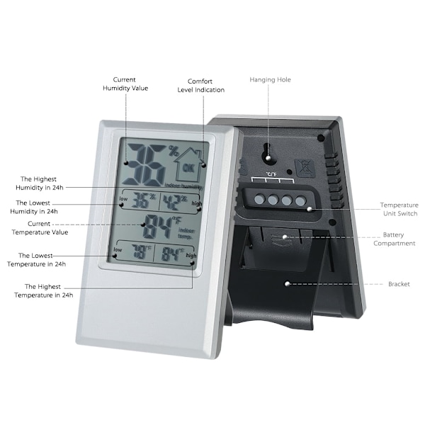 °C/°F Digital Termometer Hygrometer Inomhustemperatur Fuktighet