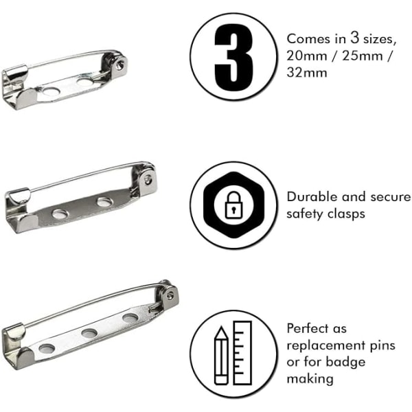 100-pack säkerhetsnålar, hantverksnålar (20 / 25 / 32 mm), säkerhetsnålar