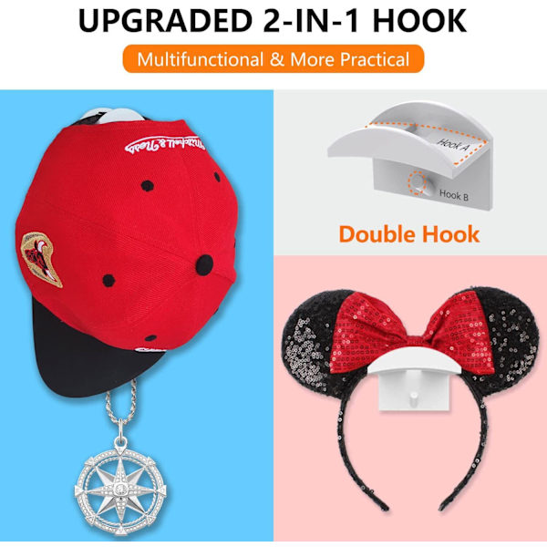 Vita väggmonterade självhäftande hattkrokar baseballkepskrok hatt