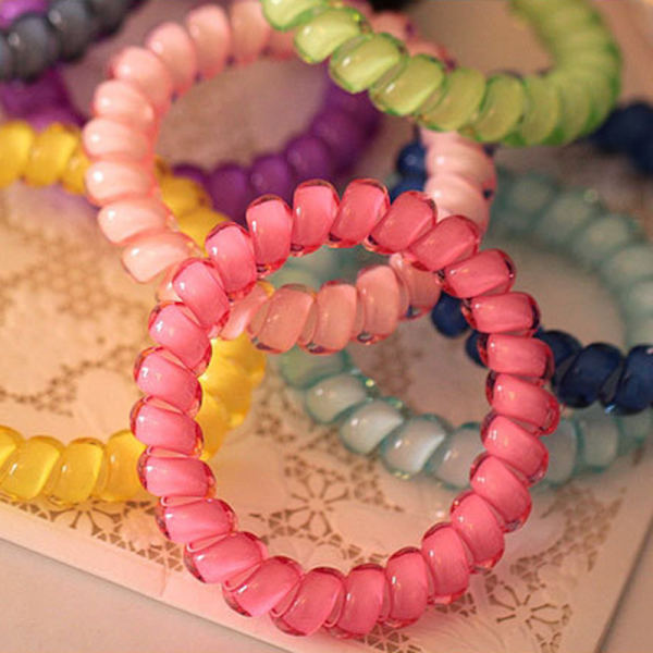 10 stk. spiral hårbånd i slikfarver, elastiske spiralhårbånd