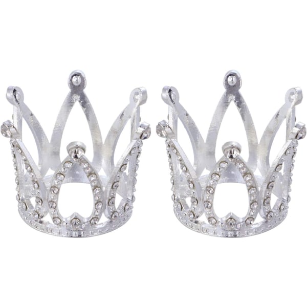 2 Mini Crown Cake Tops Silver Diamond Princess Bröllopsfödelsedag