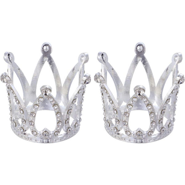 2 Mini Krone Kaketopper Sølv Diamant Prinsesse Bryllup Bursdag