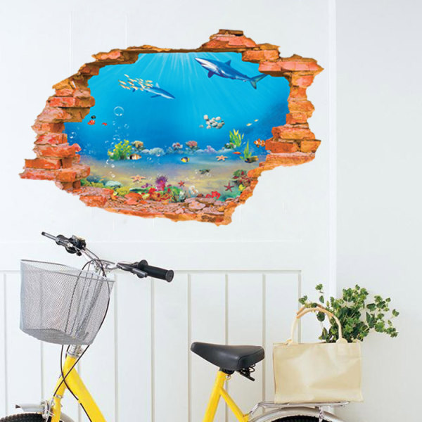 Removable 3D Sticker (Aquarium 8001I (23.6" x 35.4")) Drill Wall