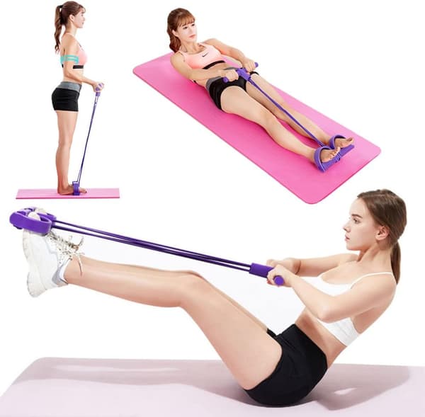 4-trådet elastisk sit-up reb med fodpedal, mave, ben
