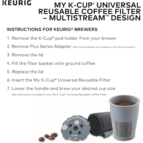 Kompatibel med Keurig My K-Cup Universal Återanvändbar Filter MultiStream Technology - Grå