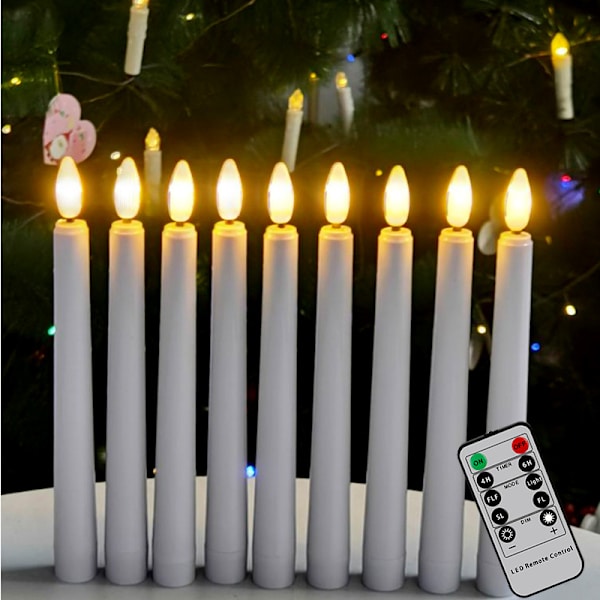 Flammeløse stearinlys med fjernkontroll og timer, 8 tommer elfenbenbatteri