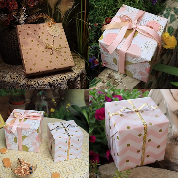 Larcenciel Rosa Presentpapper (4 Ark, 70x50cm), Födelsedagspresentpapper