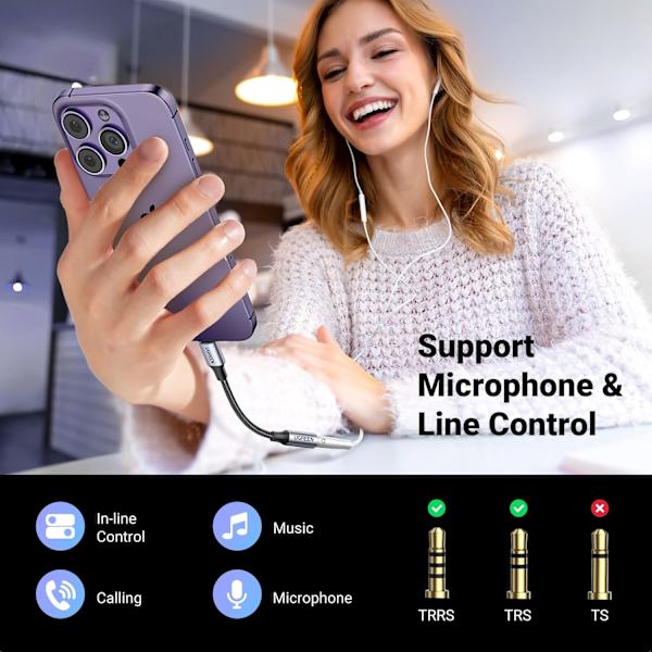 Hörlursadapter för iPhone Lightning till 3,5 mm Adapter Apple MFi Certifierad Lightning Aux Ljudjack Dongle Kompatibel