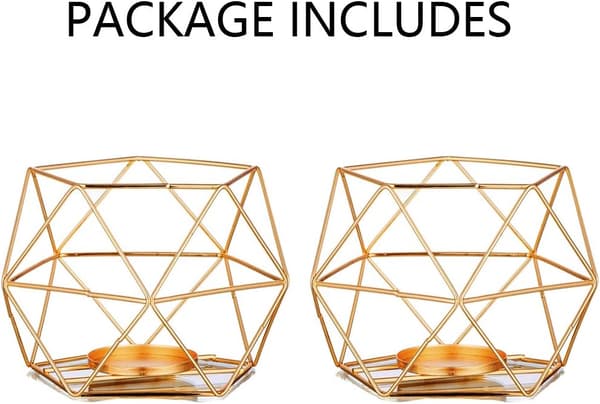 2 stk. Lysestaker for te-lys Gull Lysestake Geometrisk