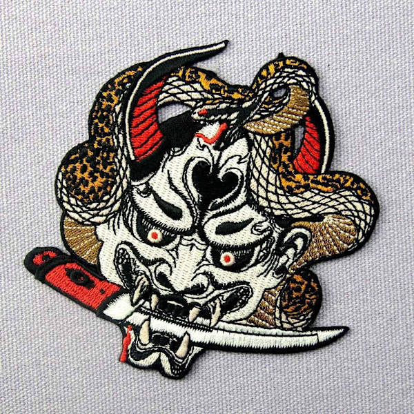 Hannya Oni Mask Patch Broderad Emblem Stryk På Sy På Emblem
