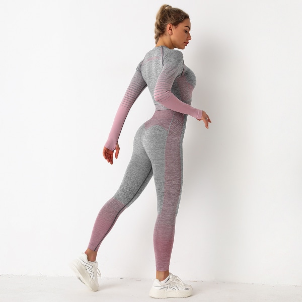 Dam Seamless Gym Set 2-delat Spårkläder Lång Kortärmad