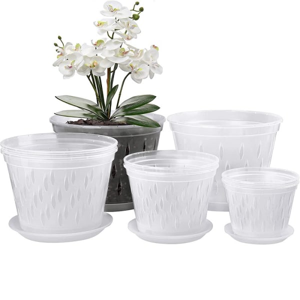 5 stk. 5 tommer plastik orkide blomsterpotte transparent orkide