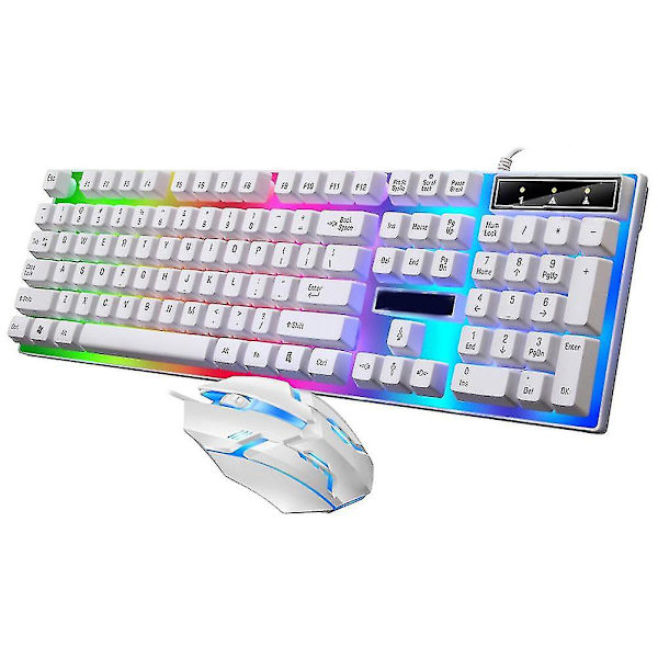Trådbundet speltangentbord och mus set färgglad LED-bakgrundsbelyst USB spel tangentbord mus för bärbar dator PC vit