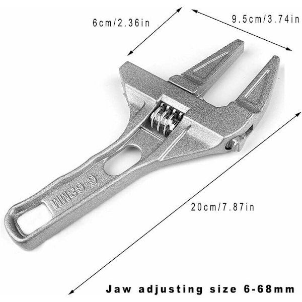 Stor åbning justerbar skruenøgle, kort justerbar skruenøgle, justerbar justerbar skruenøgle, mini justerbar skruenøgle, multifunktion, 6-68MM, sølv, til VVS i køkken/badeværelse