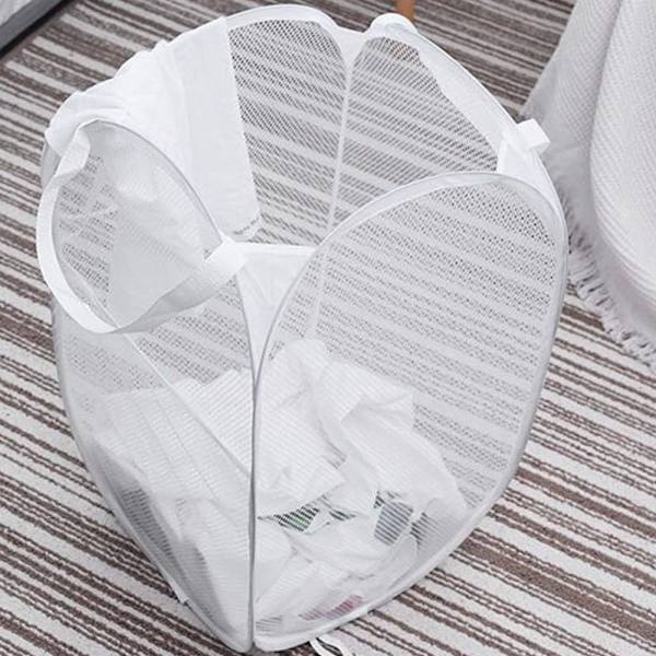 Pop-up tvättkorgar, bärbara tvättkorgar i nät, hopfällbar tvättkorg för sovrum, resor, badrum, studentboende, vit - 2-pack