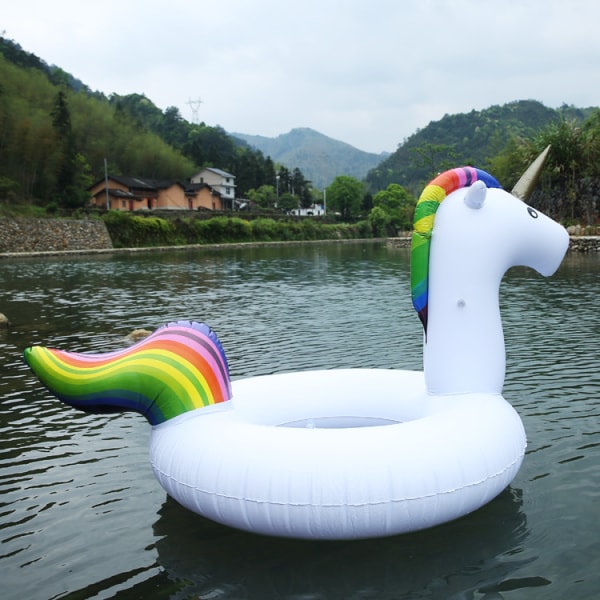 Oppustelig Legetøjs Unicorn Svømme Ring Tykk PVC Regnbue