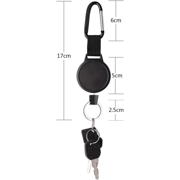 Robust utdragbar nyckelring med 100 cm stålkabel, svart