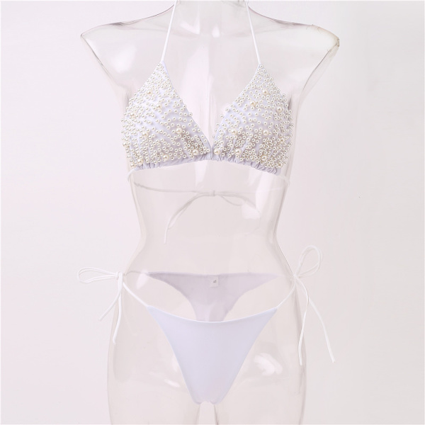 Pärlor bikini baddräkt (vit, m byst 80 - 88cm) Kvinna Bikini