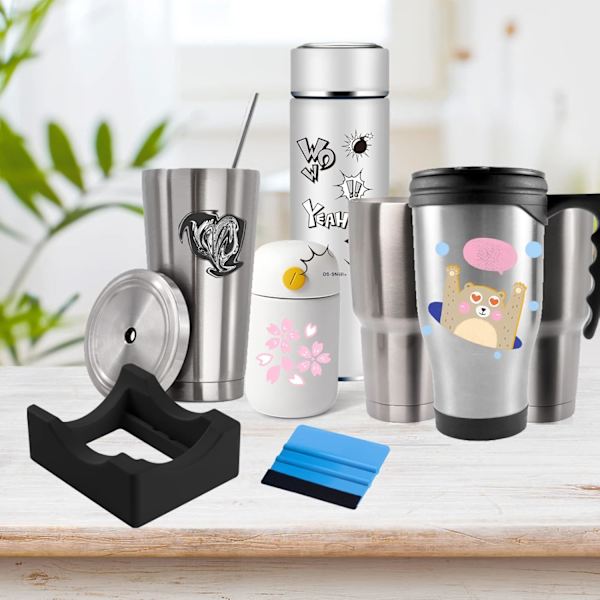 Kopphållare för Tumblers med Inbyggd Spår, Silikon Tumblerhållare för Hantverk, Använd för att Applicera Vinyldekaler på Tumblers