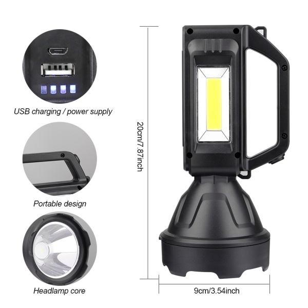 1 st LED COB stark ficklampa som kan laddas med solenergi