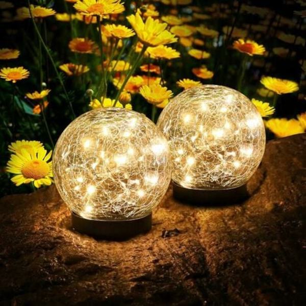 Solcelle Udendørs Lamper, Solcelle Have Lamper 2stk, IP65 Vandtæt Udendørs Solcelle Lamper til Landskab, Fortov, Plæne, Trapper, Terrasse (12cm Diameter)