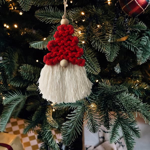 6 Stykker Makrame Jule Nisse Ornamenter, Boho Julepynt Vævet Nisse Julepynt Sæt til Jul