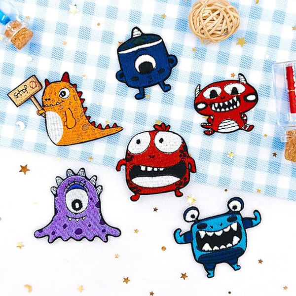 6 st söta monstermönster ryggsäck jacka och jeans, roliga och