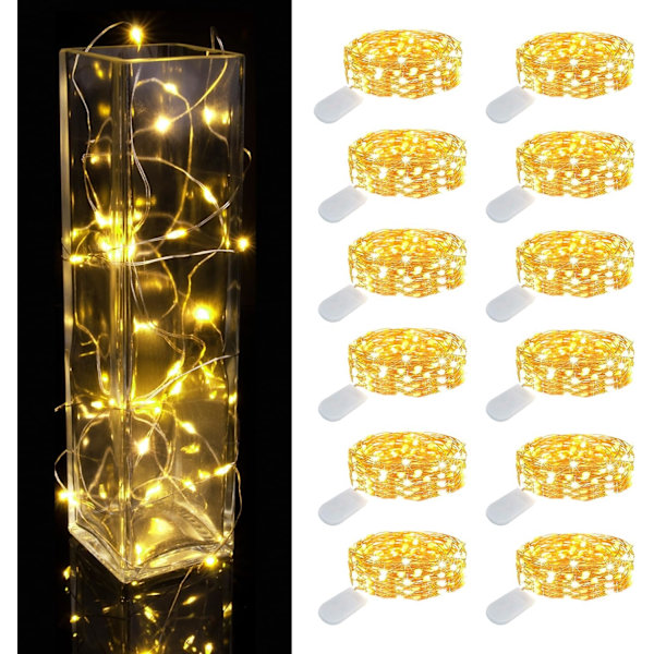 Batteridrevet Lysstreng 12 stk., 2m20 LED-lys, Vandtætte Kobbertråde, Indendørs og udendørs, Jul, Hallo