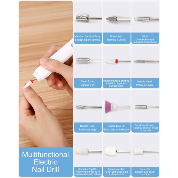 Vit elektrisk nagelfil, professionell nagelfilslipare, bärbar