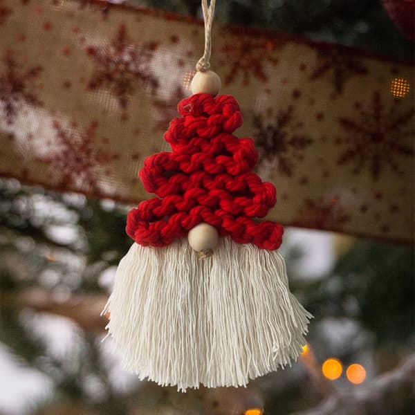 6 Stykker Makrame Jule Nisse Ornamenter, Boho Julepynt Vævet Nisse Julepynt Sæt til Jul