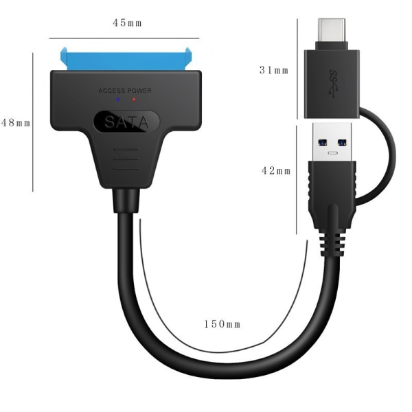 USB 3.1 - SATA-kaapeli, helppokäyttöinen asemakaapeli, Type-C USB 3.0, 2-in-1 kiintolevy