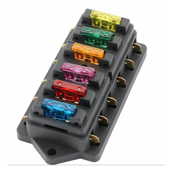 6-vejs bilsikringboks, 12V/24V/32V/48V universel standard bladfuse