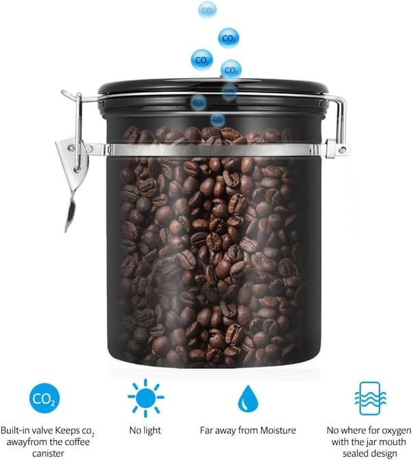 1,5 L Kaffeboks, Lufttett Rustfritt Stål Kaffe Bønnebeholder