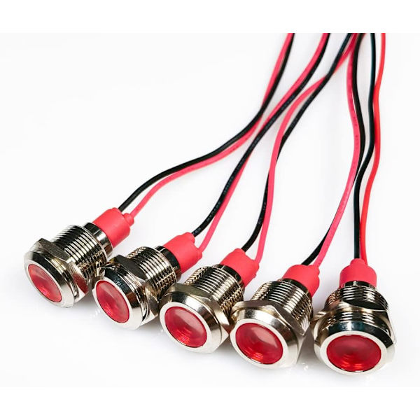 5 st 12mm LED Metallindikator 110V-220VAC Ljus Vattentät