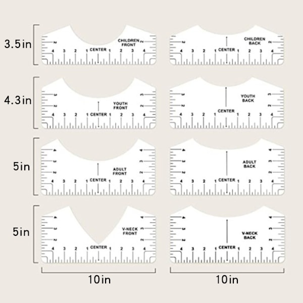 T-Shirt Lineal Guide (Transparent), 8 Stykker Høj Præcision T-Shirt