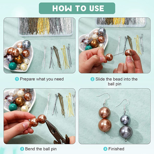 500 stk. DIY kuglepin metal ende pin DIY kuglepin 9 formet