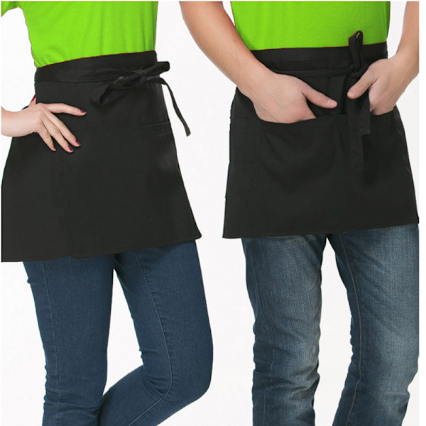 2-fickigt Denimförkläde, Halvförkläde i Polycotton (Svart)