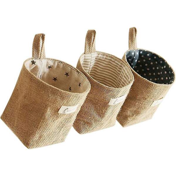 Bomullslin Oppbevaringskurv Bag Glodenbridge Foldbar Oppbevaringskurv Bag med Håndtak, Hjem, Organiser Boks for Hjem Garderobe Leker Kontor Skrivebord, Soverom. (sett med 3)