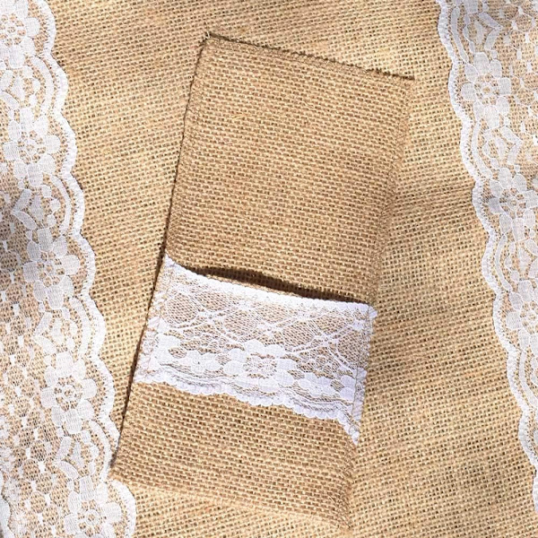 20 kpl pitsi-burlap-aterimienpidikkeitä - aterimille, veitsille ja
