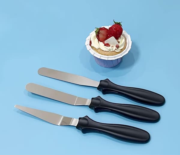Offset Spatel, Glasurspatel Sæt, Rustfrit Stål Blad, Kage Dekorationsværktøjer, Frosting Spatel Sæt af 3 (Sort)