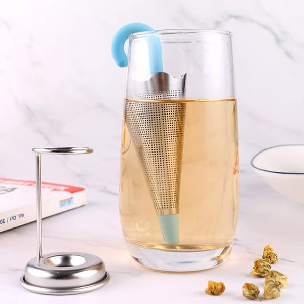 1 blå paraplyformet madkvalitets silikone te-infuser