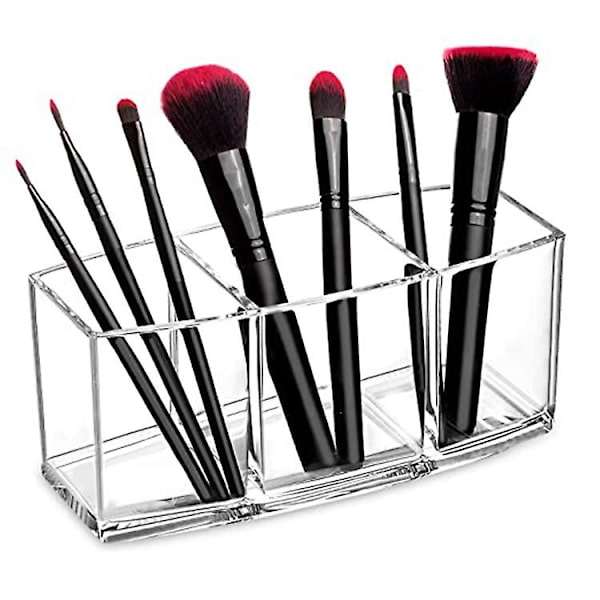Makeup borsthållare Organizer Clear Cosmetic Brushes Container Storage 3 Slots - Perfekt för fåfänga