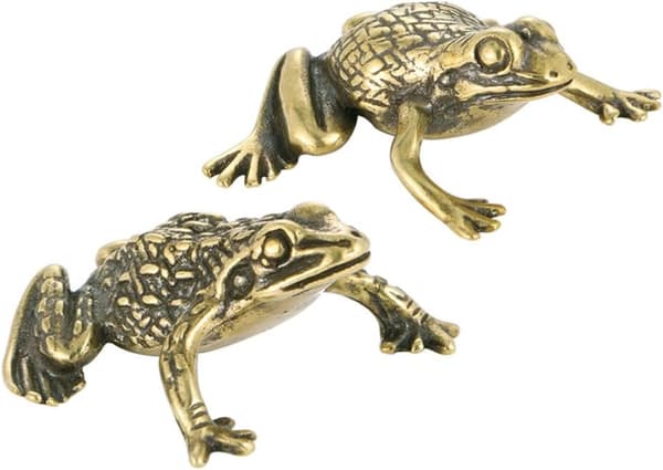 2 stycken (Guld) Koppar Grodor Staty Feng Shui Pengar Groda Staty