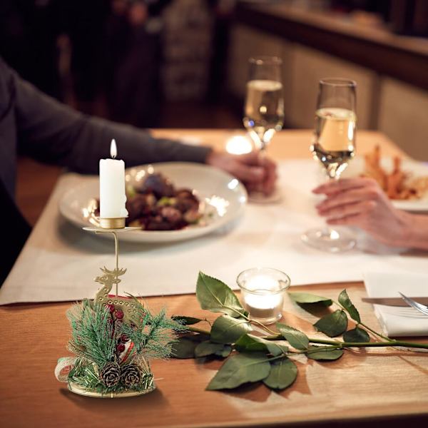 Julstjärna Ljusstake, 3-pack Konstgjorda Snöiga Tallbarr Tallkottar Bär Jul Ljusstakar, Jul