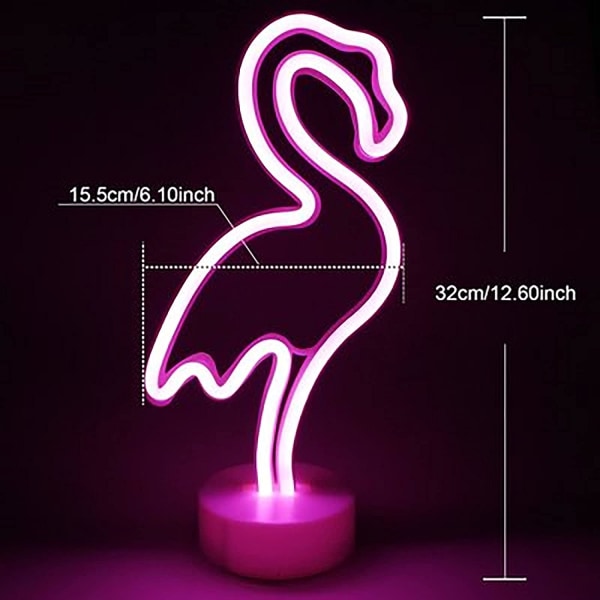 LED Flamingo Lys Skilt, Neon Nattelys, USB/Batteridrevet N