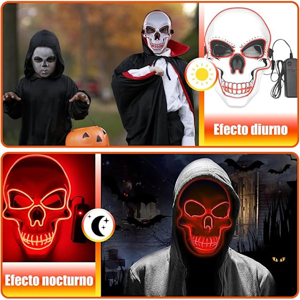 Läskig Halloween-mask, LED-Halloween-mask med 3 ljuslägen, Läskiga LED-masker för Cosplay