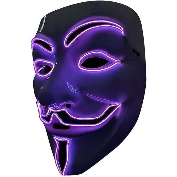 Light Masks LED mask V Vendetta mask EL wire lights up for Halloween Costume Cosplay Party (V-PURPLE)