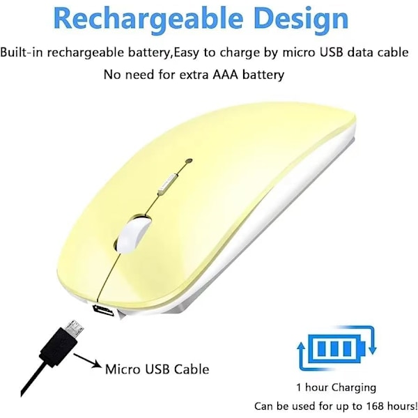 Genopladelig Bluetooth Mus Trådløs Mus til Macbook Pro Air Bluetooth Trådløs Mus til Bærbar Computer Mac (Gul)